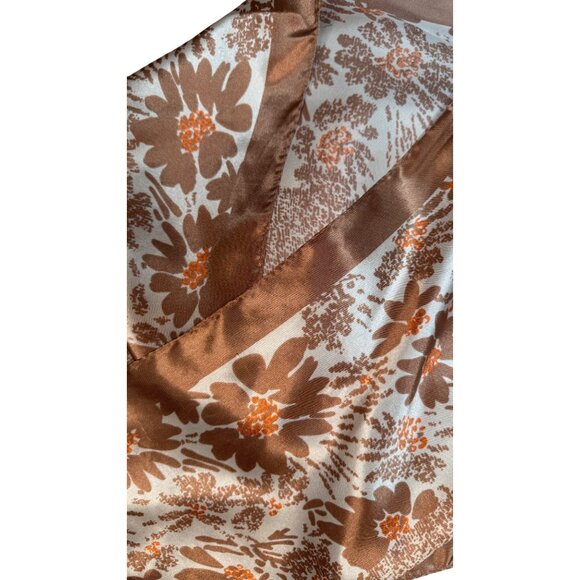 2/$30 Elegant Lady Modern Floral Style Ginger Taupe Peach Satin Silk Scarf - Picture 5 of 8